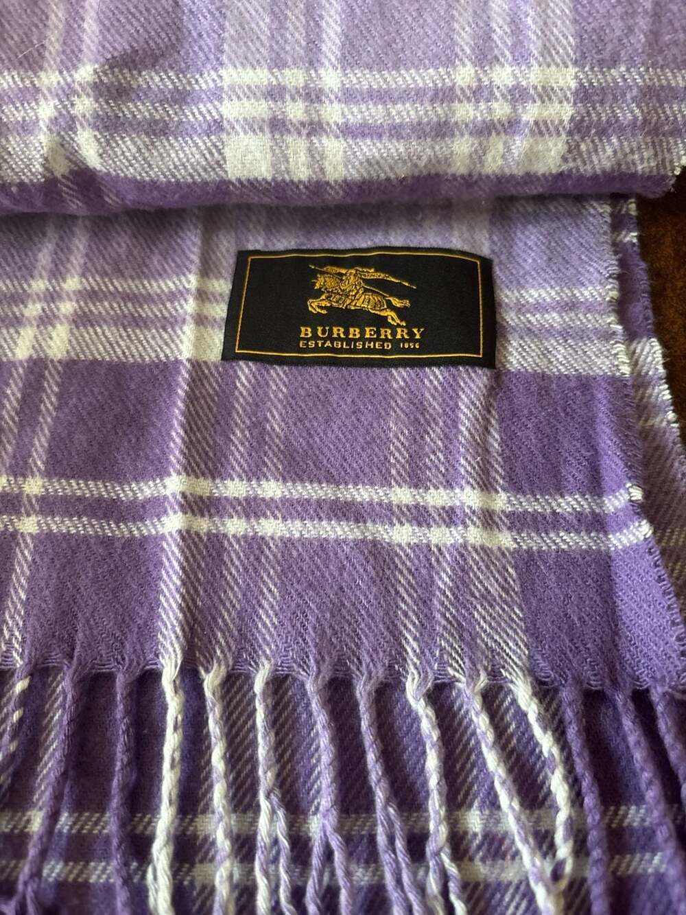 Burberry Purple Plaid Check Fringed Scarf